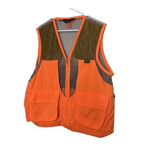 Boyt Hunting Shooting Vest Blaze Orange Men L Leather Shoulder Pockets Mesh